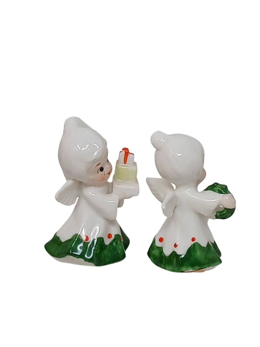 Vintage Christmas Angel Figurines Gift Wreath Ceramic Handpainted 3.5" #WS-1 - Picture 9 of 9